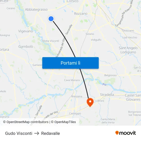 Gudo Visconti to Redavalle map