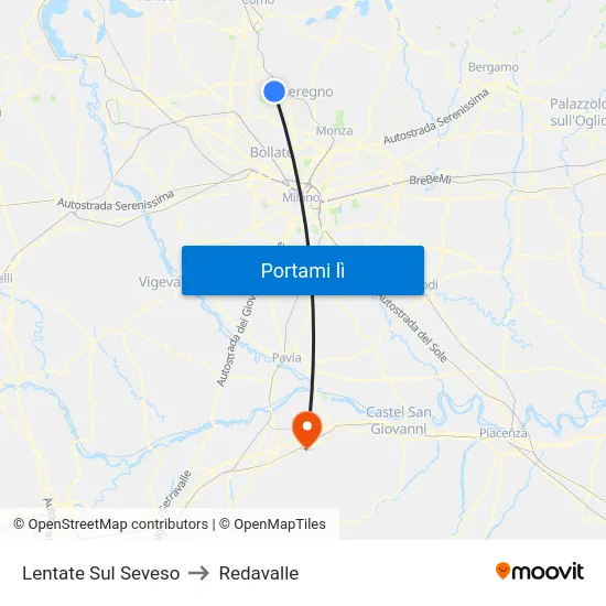Lentate Sul Seveso to Redavalle map