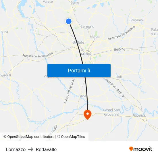 Lomazzo to Redavalle map