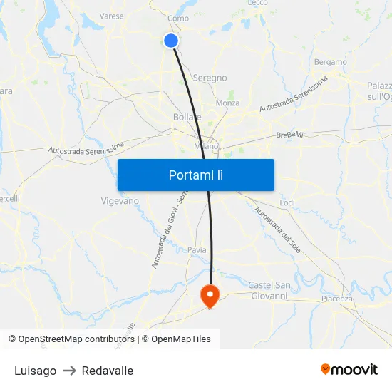 Luisago to Redavalle map