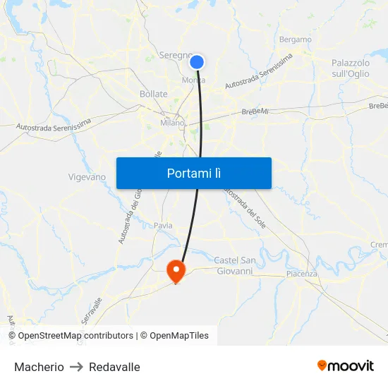 Macherio to Redavalle map