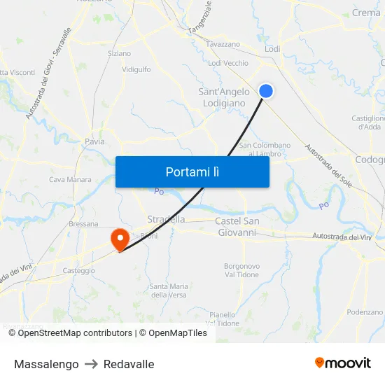 Massalengo to Redavalle map