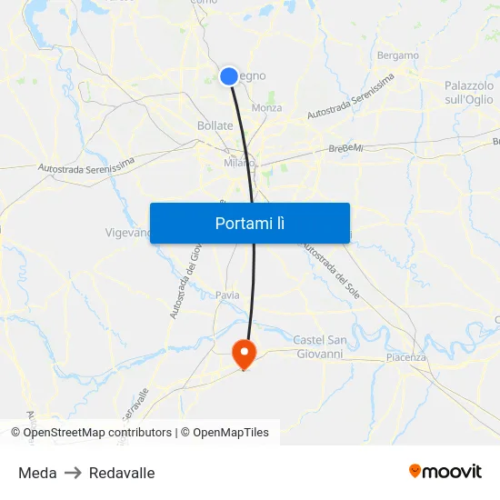 Meda to Redavalle map