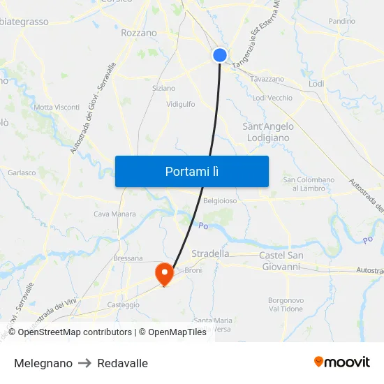 Melegnano to Redavalle map