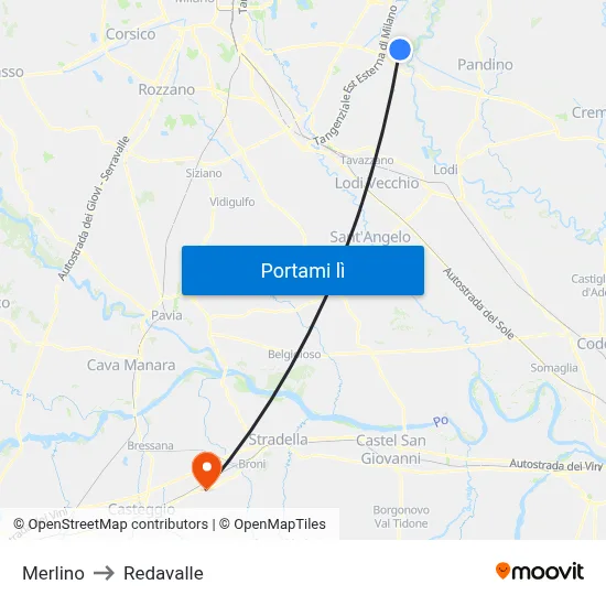 Merlino to Redavalle map