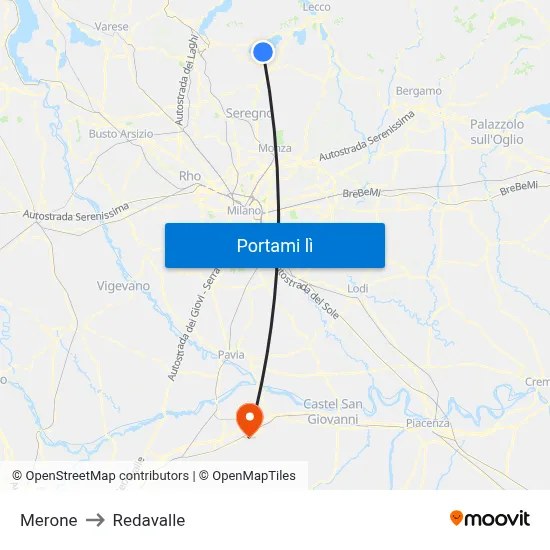 Merone to Redavalle map