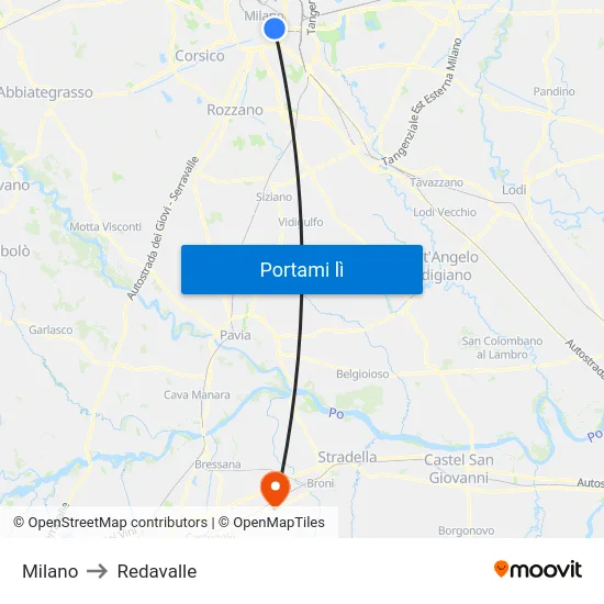 Milano to Redavalle map