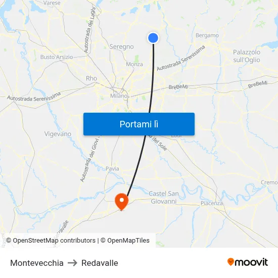 Montevecchia to Redavalle map