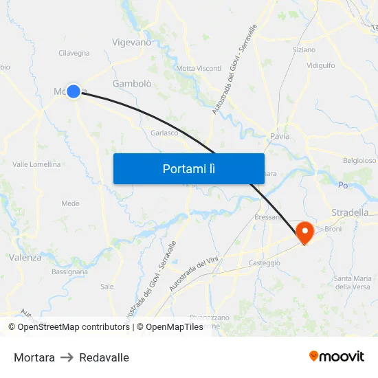 Mortara to Redavalle map