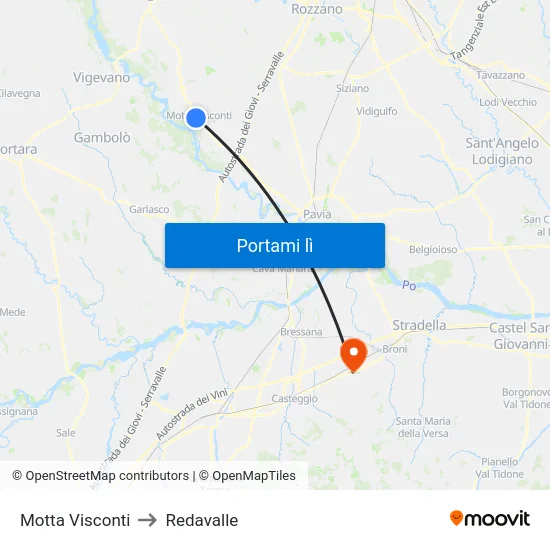 Motta Visconti to Redavalle map
