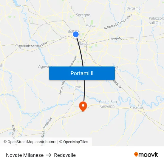 Novate Milanese to Redavalle map