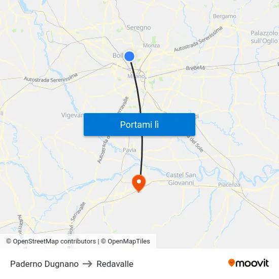 Paderno Dugnano to Redavalle map