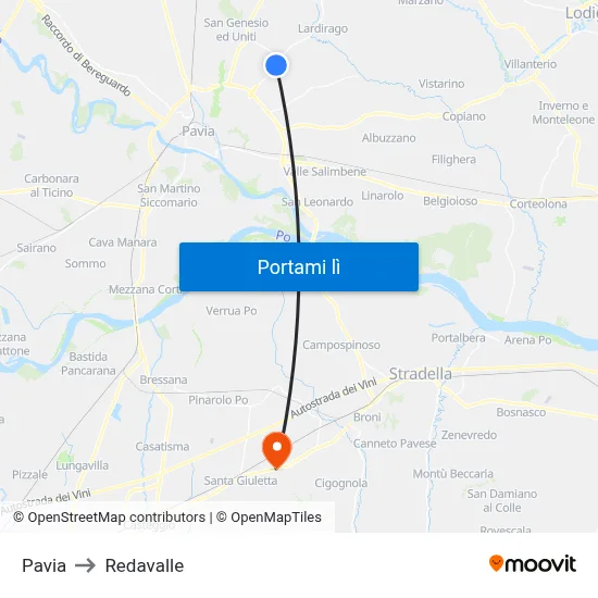 Pavia to Redavalle map