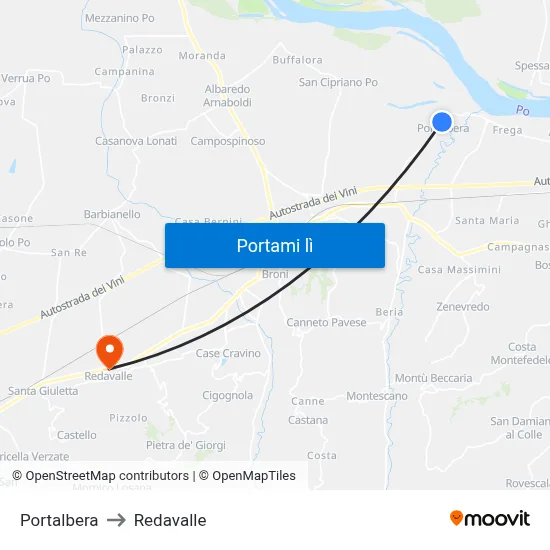 Portalbera to Redavalle map