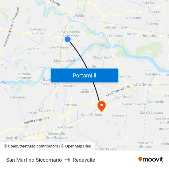 San Martino Siccomario to Redavalle map