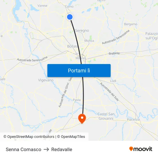 Senna Comasco to Redavalle map