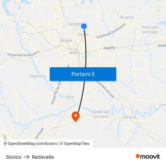 Sovico to Redavalle map