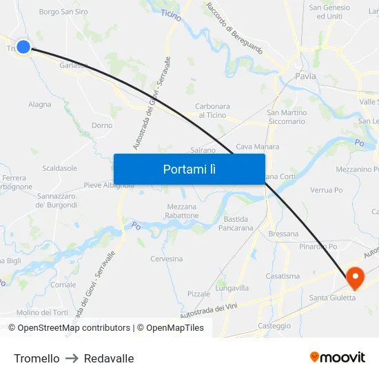 Tromello to Redavalle map