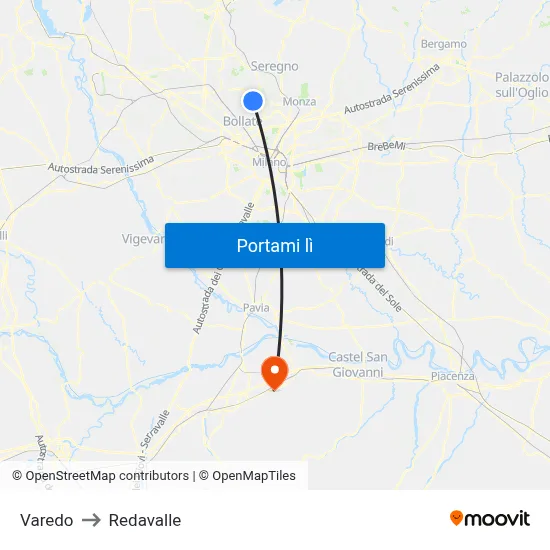 Varedo to Redavalle map