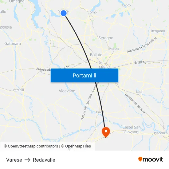 Varese to Redavalle map
