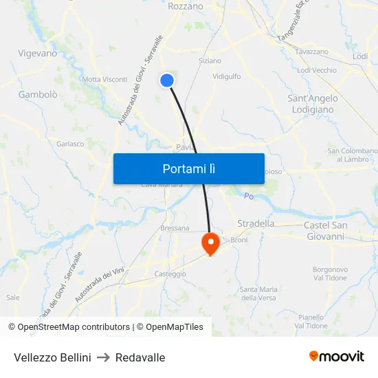 Vellezzo Bellini to Redavalle map