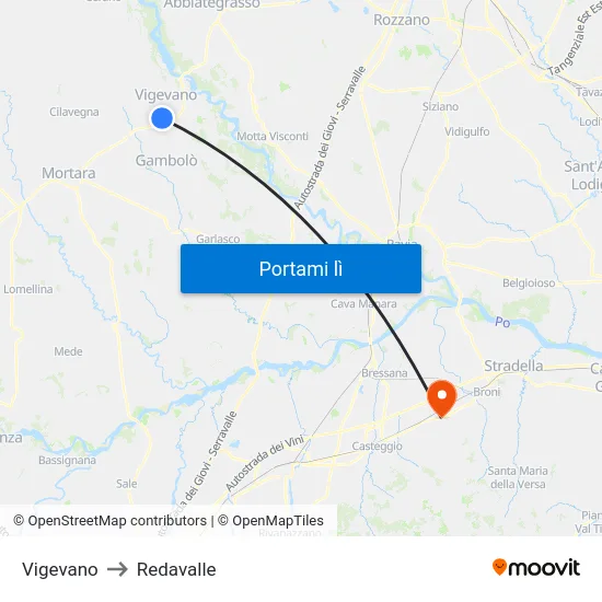 Vigevano to Redavalle map