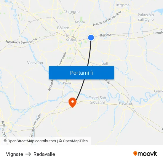 Vignate to Redavalle map