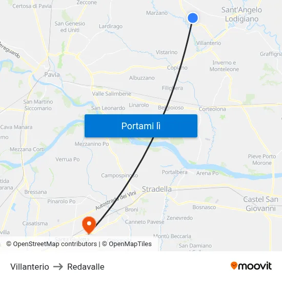 Villanterio to Redavalle map