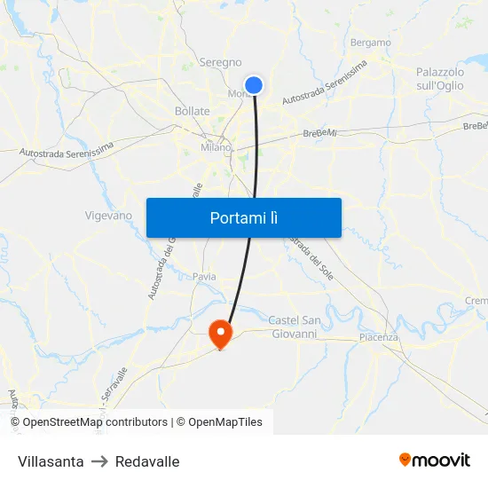 Villasanta to Redavalle map