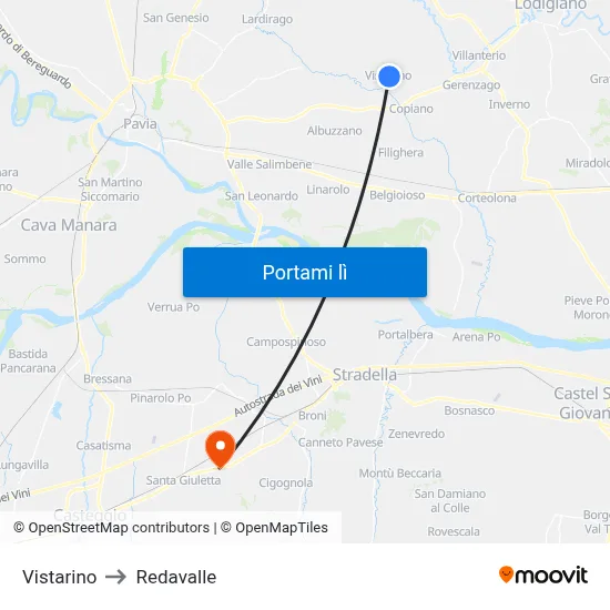 Vistarino to Redavalle map