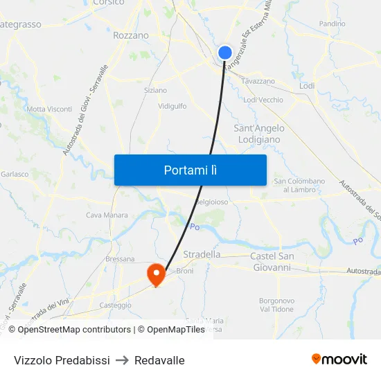 Vizzolo Predabissi to Redavalle map