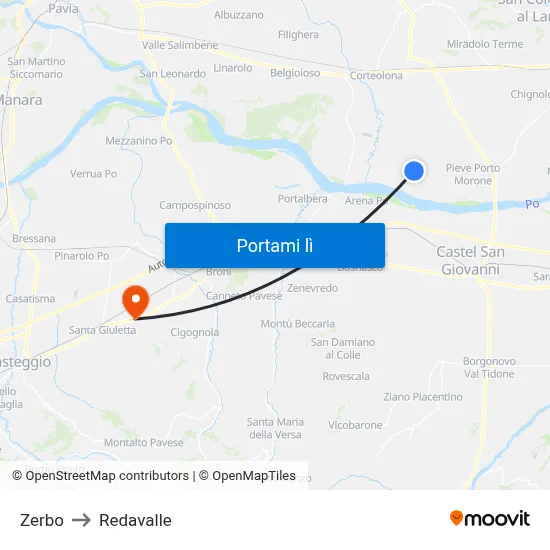 Zerbo to Redavalle map