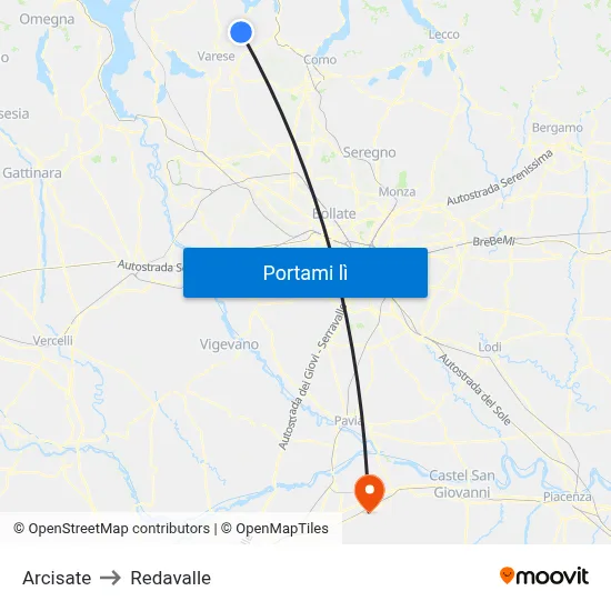 Arcisate to Redavalle map