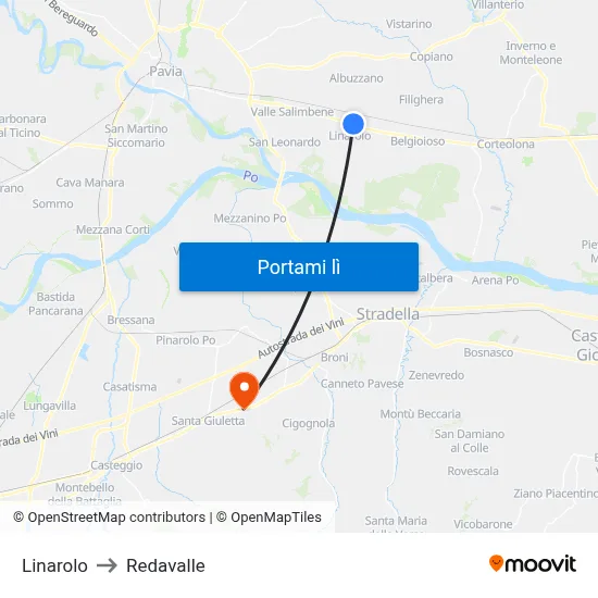 Linarolo to Redavalle map