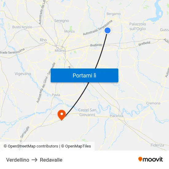 Verdellino to Redavalle map