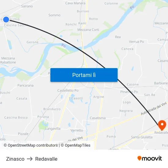 Zinasco to Redavalle map
