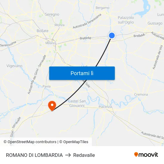 ROMANO DI LOMBARDIA to Redavalle map