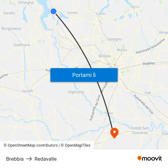 Brebbia to Redavalle map