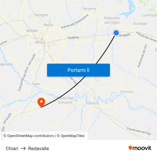 Chiari to Redavalle map