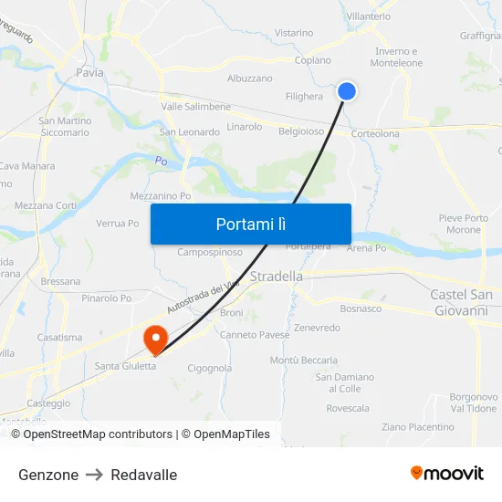 Genzone to Redavalle map