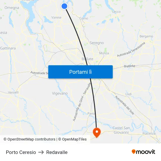 Porto Ceresio to Redavalle map