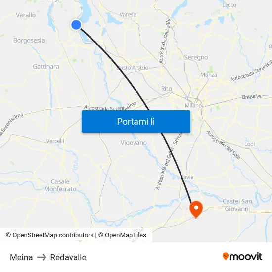 Meina to Redavalle map