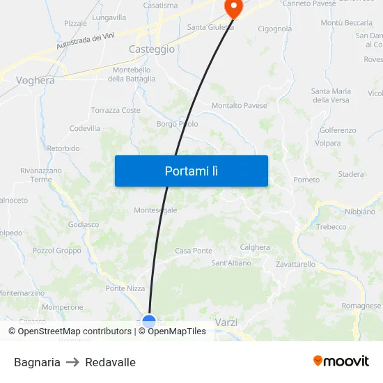 Bagnaria to Redavalle map