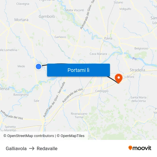 Galliavola to Redavalle map