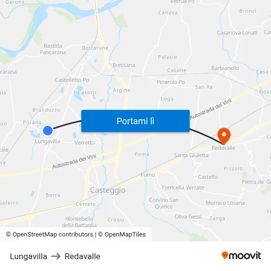 Lungavilla to Redavalle map