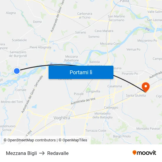 Mezzana Bigli to Redavalle map