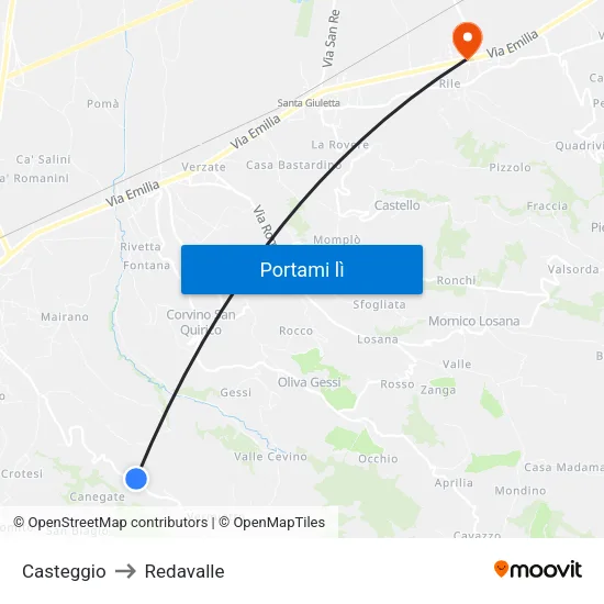 Casteggio to Redavalle map