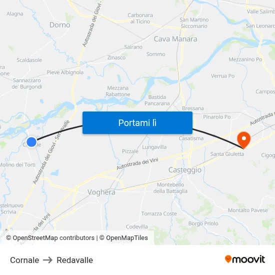 Cornale to Redavalle map