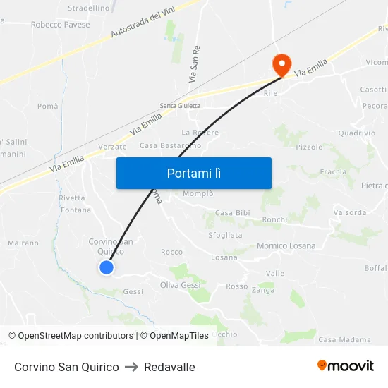 Corvino San Quirico to Redavalle map