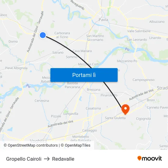 Gropello Cairoli to Redavalle map